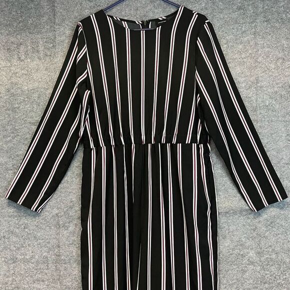 Who What Wear Jumpsuit Women's Black Purple Large Striped Long Sleeve Wide Leg - Picture 4 of 16